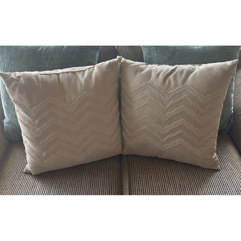 Lot of 2 Studio Chic Home Throw Pillows Avery Light Beige 18"x18" Costco